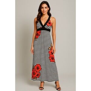 En Focus Studio Dress Womens 6 Black Sailor Beach Floral Maxi Y2K‎ Boho Nautical